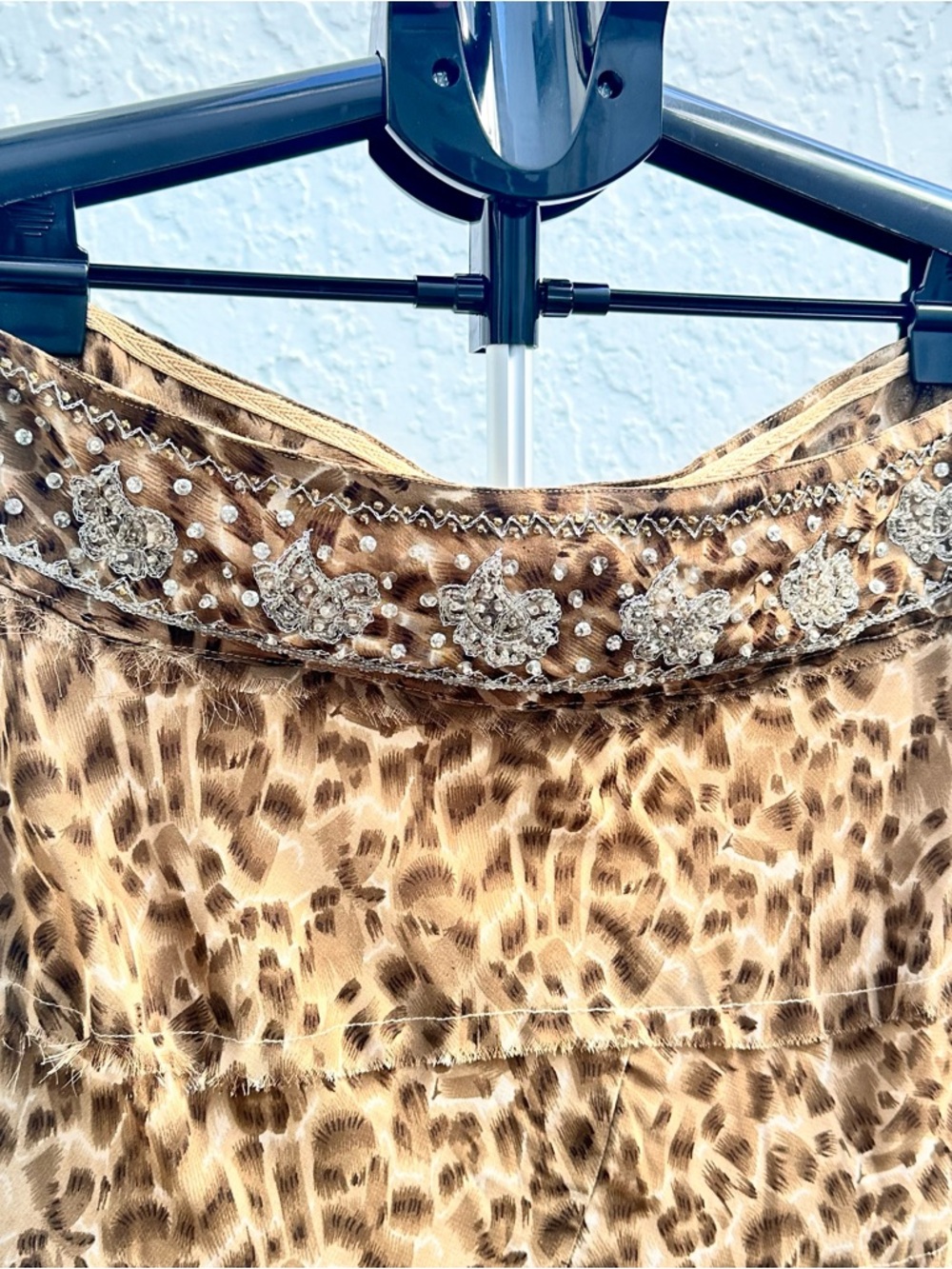 Leopard Print Tiered Skater Skirt with Embellished Waistband - Brown - Picture 2 of 11